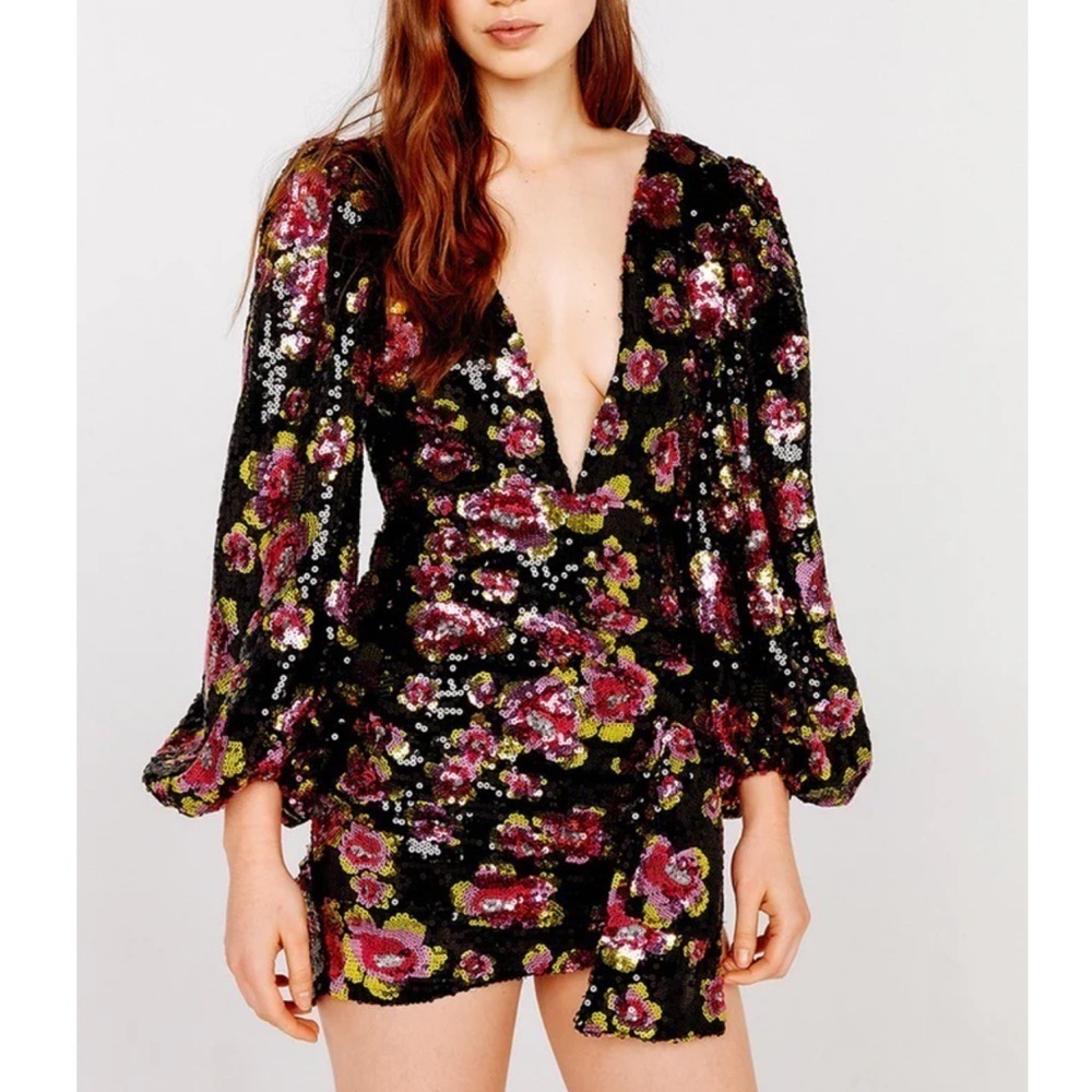 For Love & Lemons NWT Morrison Sequined Floral Mini Dress Size Small